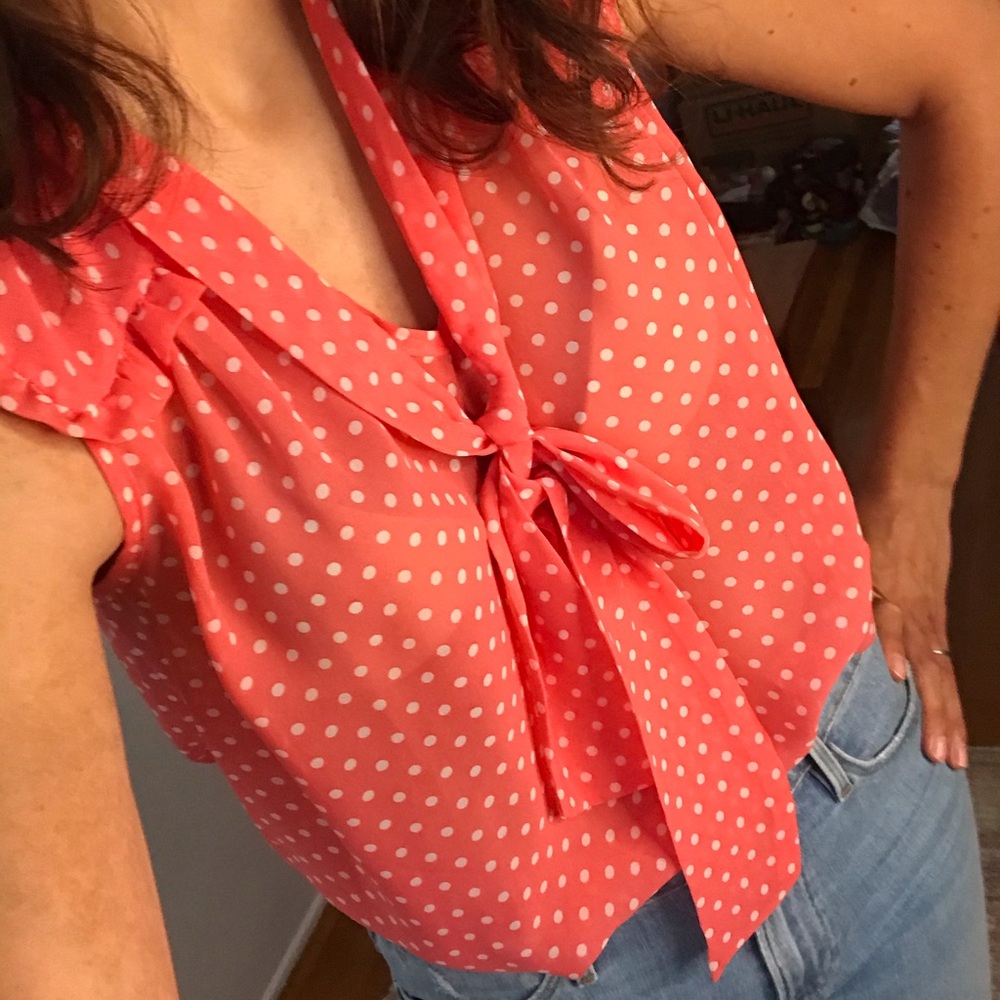 Adorable Bow Neck Pink Polka Dot Blouse